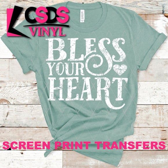 Screen Print Transfer - Bless Your Heart - White