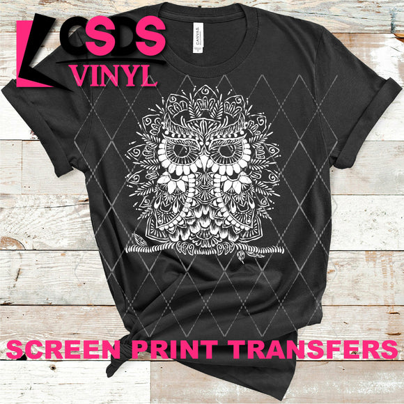 Screen Print Transfer - Mandala Owl - White