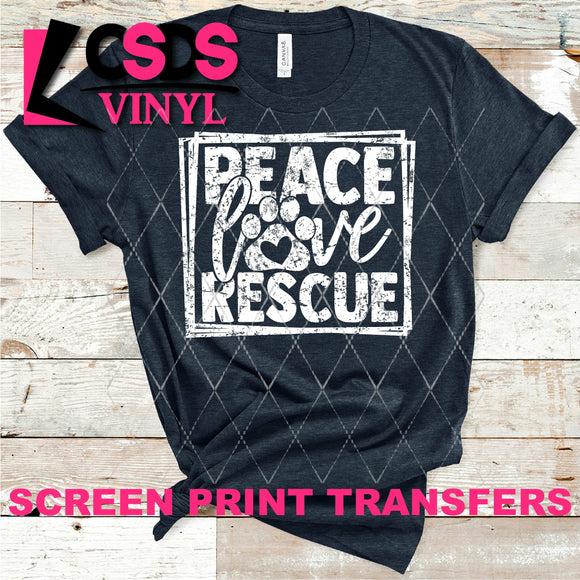 Screen Print Transfer - Peace Love Rescue - White