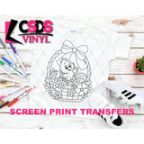 Screen Print Transfer - Easter Chick in Basket Coloring Page YOUTH - Black