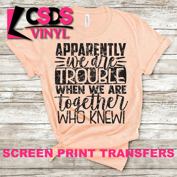 Screen Print Transfer - Apparently We are Trouble - Black