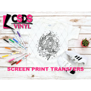 Screen Print Transfer - Mermaid Coloring Page - Black