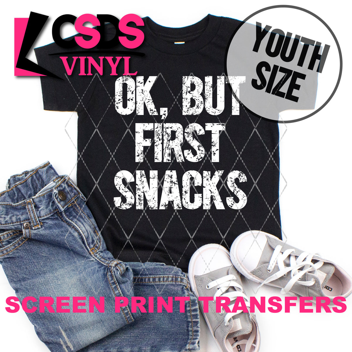 Screen Print Transfer - OK, But First Snacks Youth - White – CSDS Vinyl