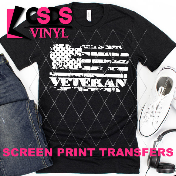Screen Print Transfer - Distressed American Flag Veteran - White
