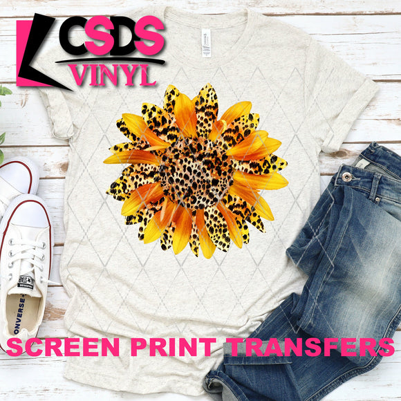 Screen Print Transfer - Leopard Sunflower - Full Color *HIGH HEAT*