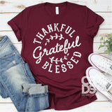 Screen Print Transfer - Thankful Grateful Blessed - White