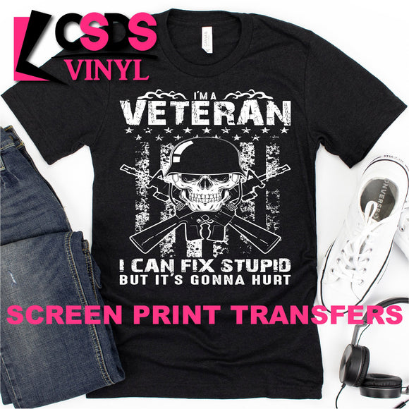 Screen Print Transfer - I'm a Veteran - White