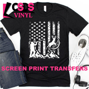 Screen Print Transfer - Hunting with the American Flag - White