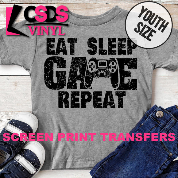 Screen Print Transfer - Eat Sleep Game Repeat 2 YOUTH - Black