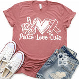 Screen Print Transfer - Peace Love Cure - White