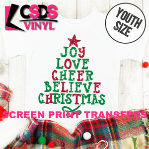 Screen Print Transfer - Christmas Tree Word Art YOUTH - 2 Colors Red/Green