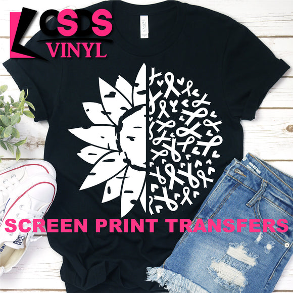 Screen Print Transfer - Awareness Sunflower with Ribbons - White