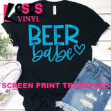 Screen Print Transfer - Beer Babe - Bright Blue