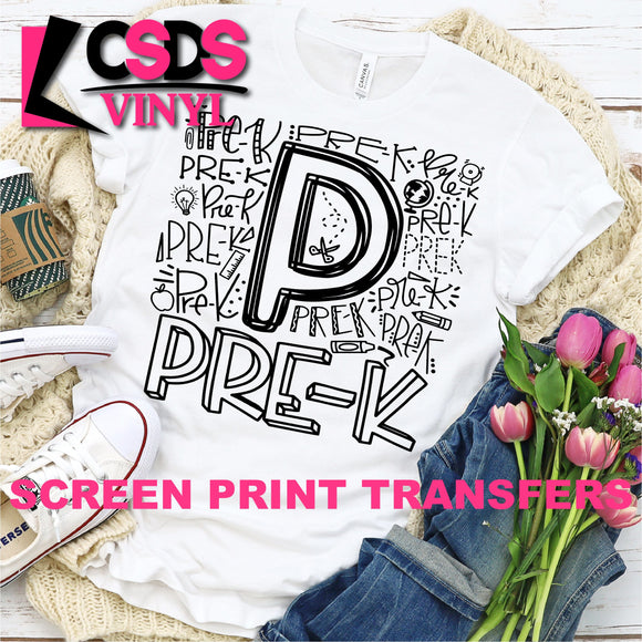 Screen Print Transfer - Pre-K Grade Typography - Black