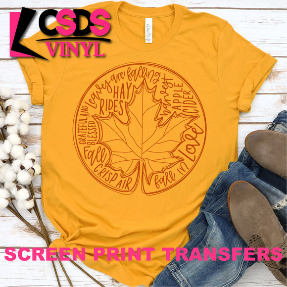 Screen Print Transfer - Fall Leaf Word Art - Texas Orange