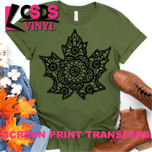 Screen Print Transfer - Lace Leaf - Black