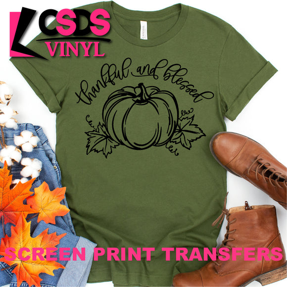 Screen Print Transfer - Thankful and Blessed Pumpkin - Black