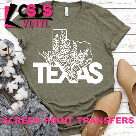 Screen Print Transfer - Texas Bluebonnet State - White