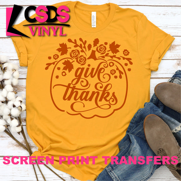 Screen Print Transfer - Give Thanks Pumpkin - Texas Orange