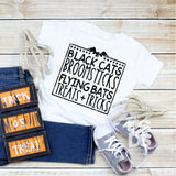 Screen Print Transfer - Black Cats Broomsticks Flying Bats YOUTH - Black