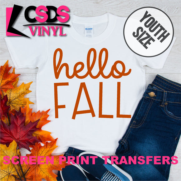 Screen Print Transfer - Hello Fall YOUTH - Texas Orange