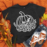 Screen Print Transfer - Pumpkin with Flowers YOUTH - White