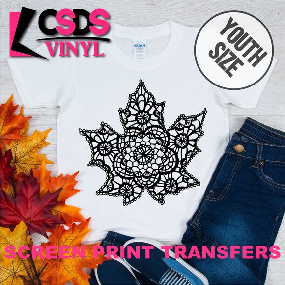 Screen Print Transfer - Lace Leaf YOUTH - Black