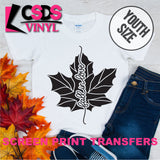 Screen Print Transfer - Fall in Love Leaf YOUTH - Black