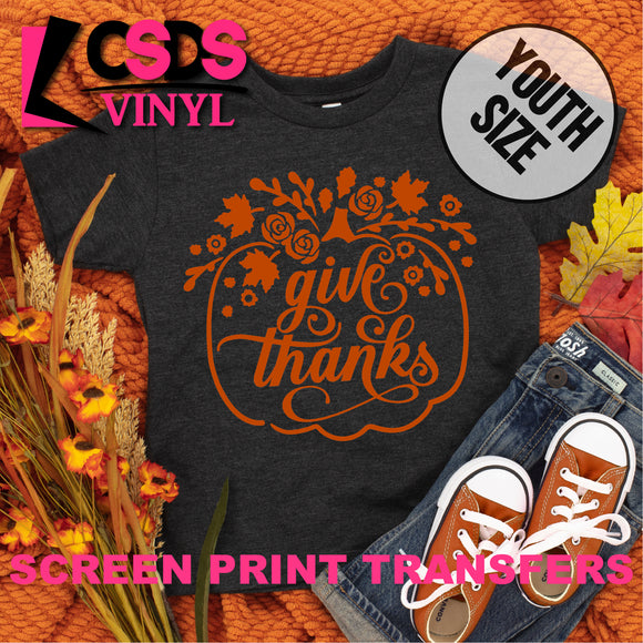 Screen Print Transfer - Give Thanks Pumpkin YOUTH - Texas Orange