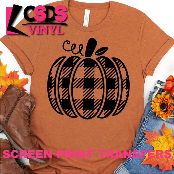Screen Print Transfer - Buffalo Plaid Pumpkin - Black