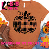 Screen Print Transfer - Buffalo Plaid Pumpkin - Black