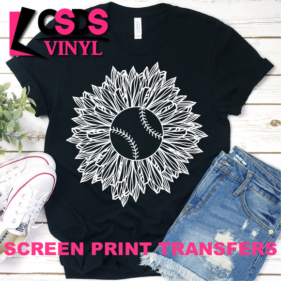 Screen Print Transfer - Baseball/Softball Sunflower - White
