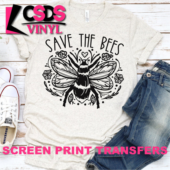Screen Print Transfer - Save the Bees - Black
