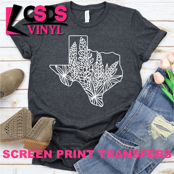 Screen Print Transfer - Texas Bluebonnets - White
