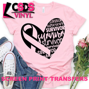Screen Print Transfer - Cancer Survivor Heart - Black