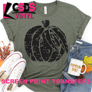 Screen Print Transfer - Distressed Pumpkin with Feather - Black