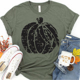 Screen Print Transfer - Distressed Pumpkin with Feather - Black