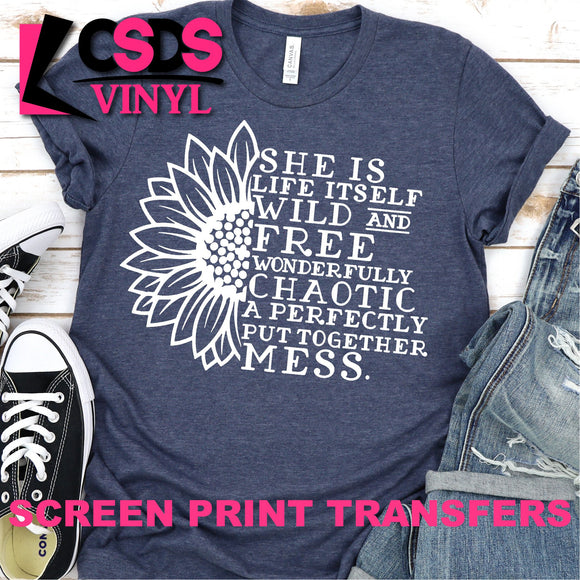 Screen Print Transfer - Wonderfully Chaotic Sunflower - White