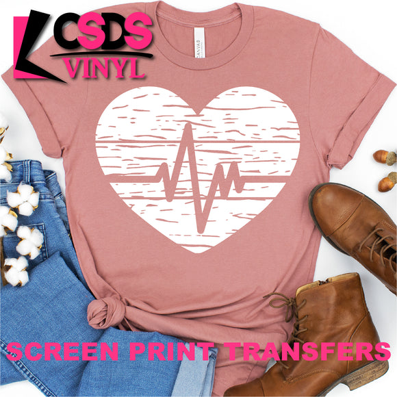 Screen Print Transfer - Heartbeat Heart - White