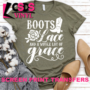 Screen Print Transfer - Boots Lace and Grace - White