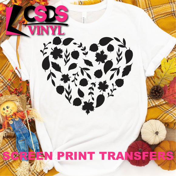 Screen Print Transfer - Heart of Leaves - Black