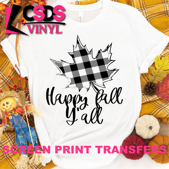 Screen Print Transfer - Happy Fall Y'all Plaid Leaf - Black