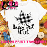 Screen Print Transfer - Happy Fall Y'all Plaid Leaf - Black