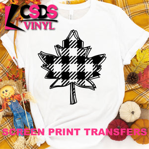 Screen Print Transfer - Plaid Leaf - Black