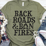 Screen Print Transfer - Back Roads & Bon Fires - Black
