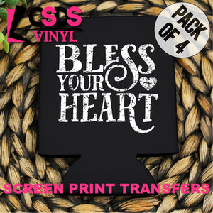 Screen Print Transfer - Bless Your Heart POCKET 4 PACK - White