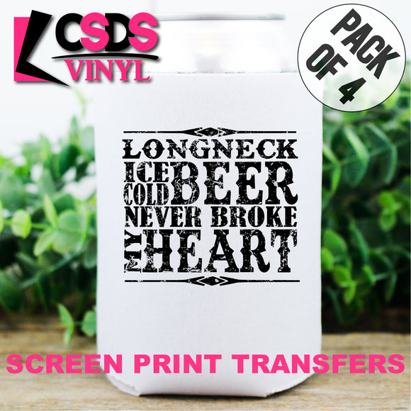 Screen Print Transfer - Longneck Ice Cold Beer POCKET 4 PACK - Black