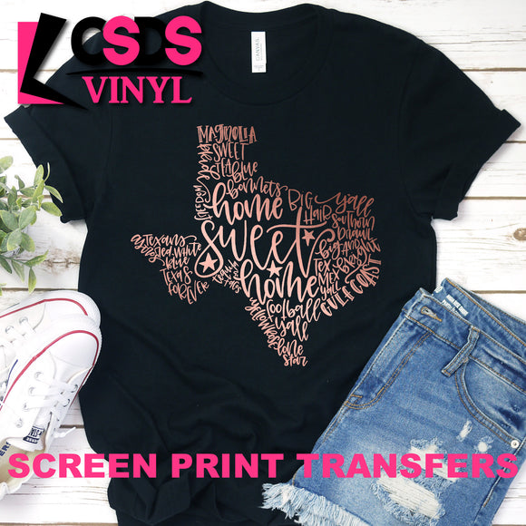 Screen Print Transfer - Texas Word Art - Rose Gold