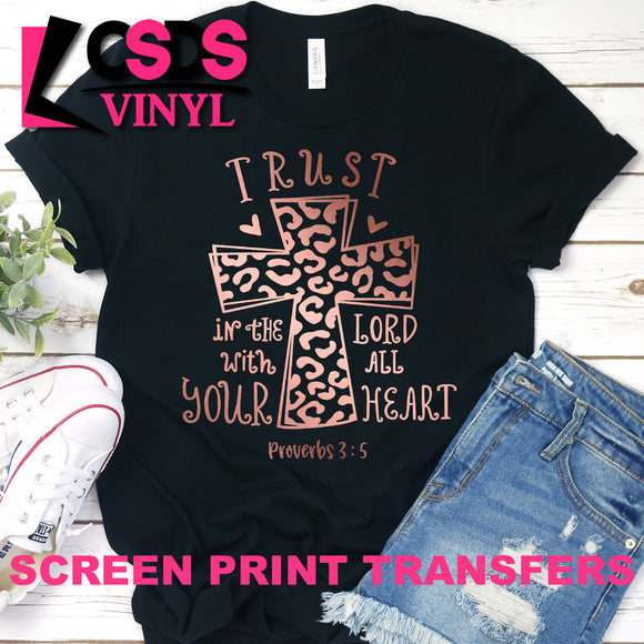 Screen Print Transfer - Trust in the Lord Leopard Cross - Rose Gold