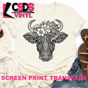 Screen Print Transfer - Mandala Cow/Bull - Black